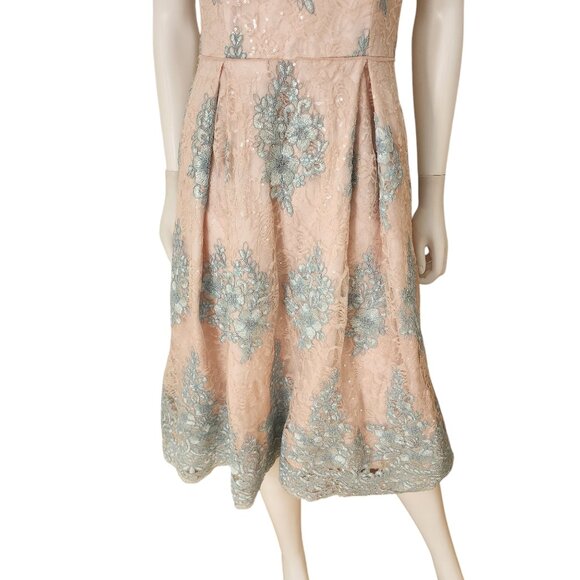 Adrianna Papell Women's Pink Embroidered Midi Fit & Flare Dress - Picture 6 of 12